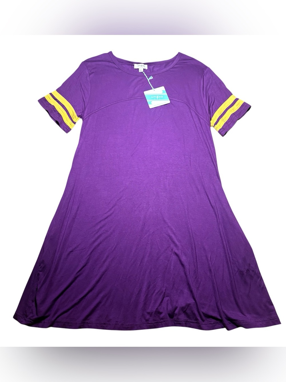 Umgee Women's Large New Purple Dress with Yellow Sleeve Stripes